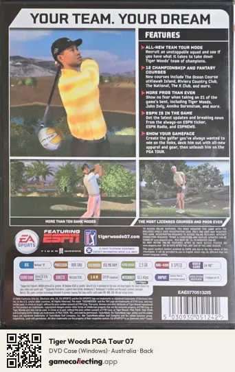Tiger Woods PGA Tour 07 Computer, Australia box back