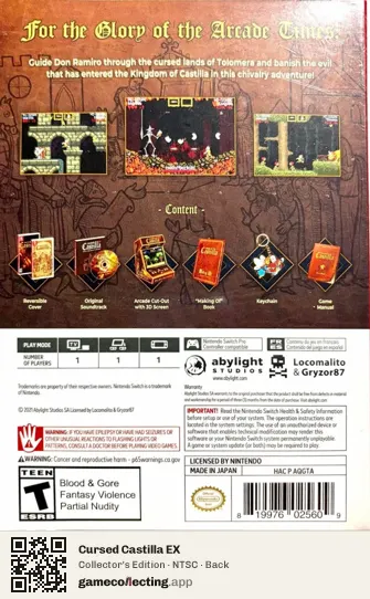Cursed Castilla EX Nintendo Switch, NTSC box back