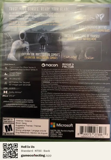 Hell Is Us Xbox Series X, NTSC box back