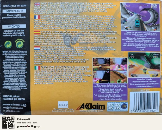 Extreme-G Nintendo 64, PAL box back