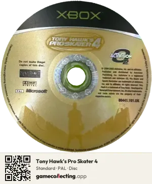 Tony Hawk's Pro Skater 4 Xbox, PAL disc
