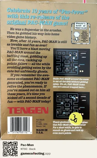 Pac-Man Nintendo Entertainment System, NTSC box back