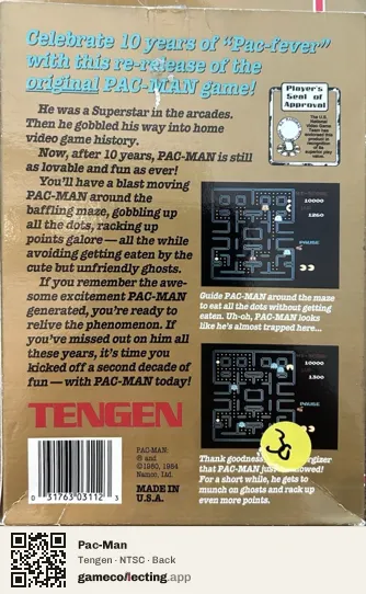 Pac-Man Nintendo Entertainment System, NTSC box back