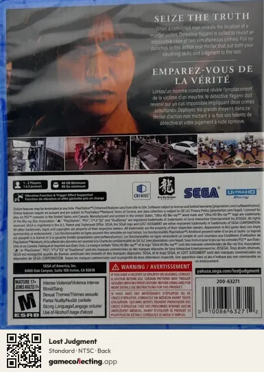 Lost Judgment PlayStation 5, NTSC box back