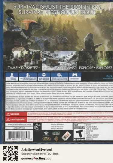 Ark: Survival Evolved PlayStation 4, NTSC box back