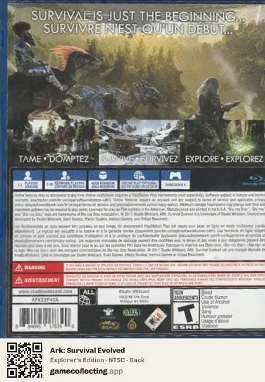 Ark: Survival Evolved PlayStation 4, NTSC box back