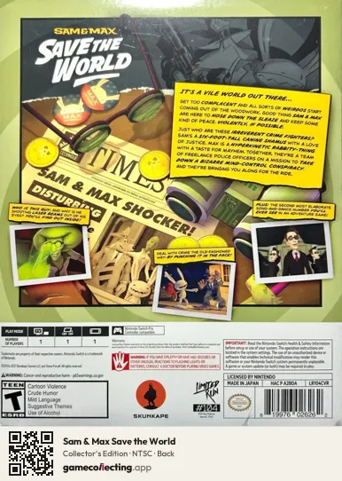 Sam & Max Save the World Nintendo Switch, NTSC box back