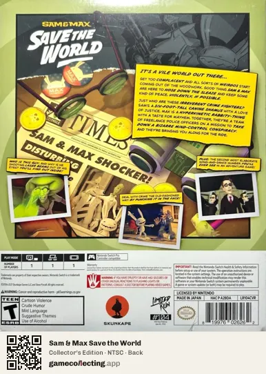 Sam & Max Save the World Nintendo Switch, NTSC box back