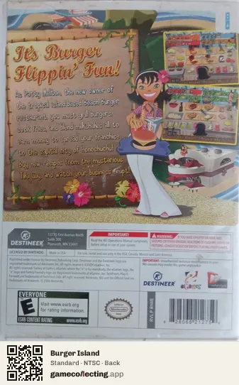 Burger Island Nintendo Wii, NTSC box back