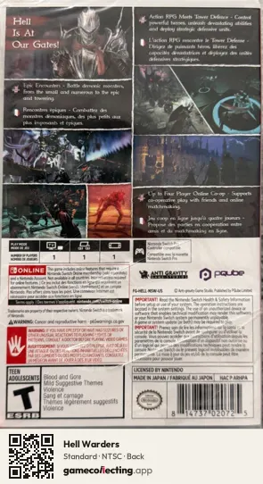 Hell Warders Nintendo Switch, NTSC box back