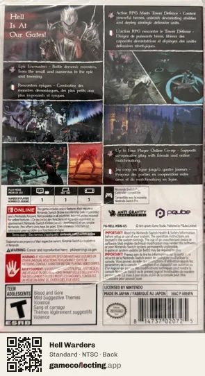 Hell Warders Nintendo Switch, NTSC box back