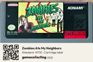 Zombies Ate My Neighbors Super Nintendo Entertainment System, NTSC cartridge label