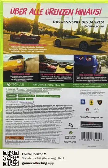 Forza Horizon 2 Xbox 360, Germany box back