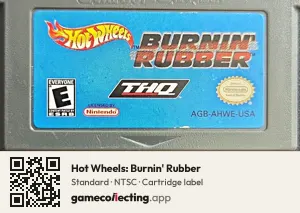 Hot Wheels: Burnin' Rubber Game Boy Advance, NTSC cartridge label