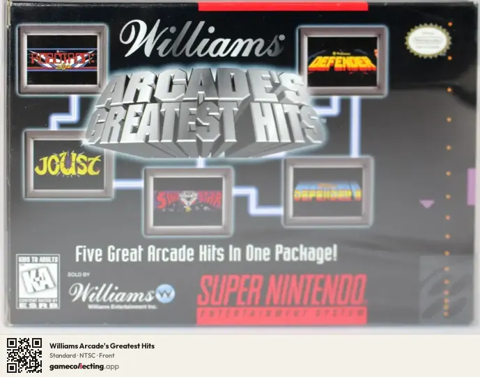 Williams Arcade's Greatest Hits Super Nintendo Entertainment System, NTSC box front