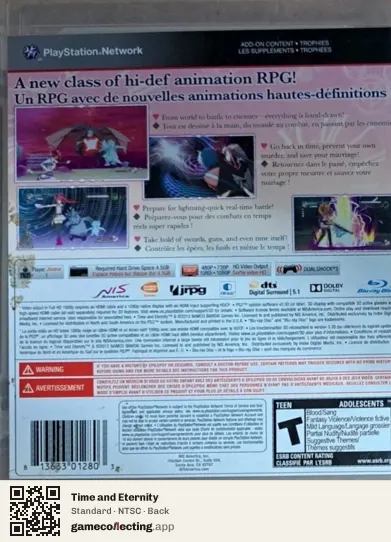 Time and Eternity PlayStation 3, NTSC box back