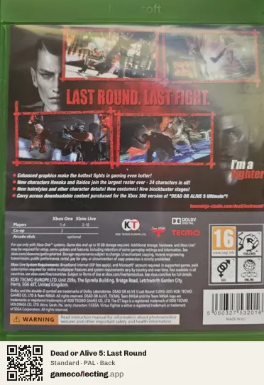 Dead or Alive 5: Last Round Xbox One, PAL box back