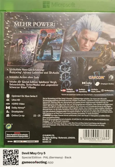 Devil May Cry 5 Xbox Series X, Germany box back
