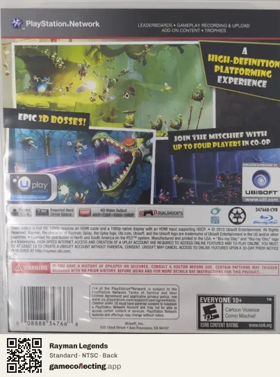 Rayman Legends PlayStation 3, NTSC box back