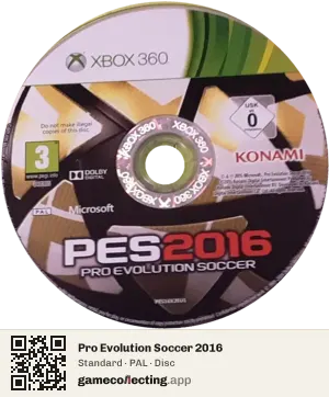 Pro Evolution Soccer 2016 Xbox 360, PAL disc