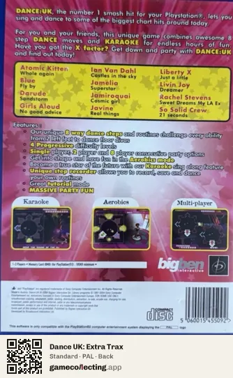 Dance UK: Extra Trax PlayStation 2, PAL box back