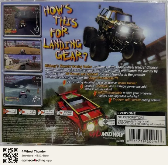 4 Wheel Thunder Sega Dreamcast, NTSC box back