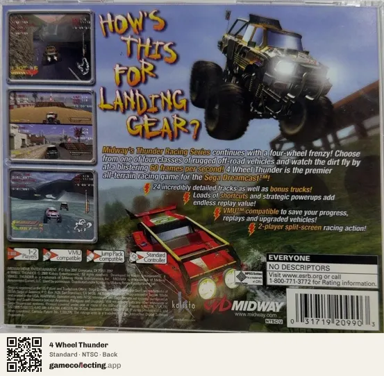 4 Wheel Thunder Sega Dreamcast, NTSC box back