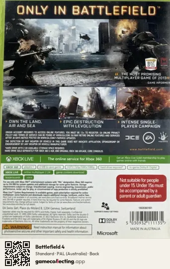 Battlefield 4 Xbox 360, Australia box back