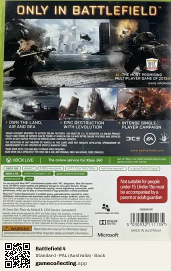 Battlefield 4 Xbox 360, Australia box back