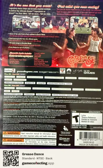 Grease Dance Xbox 360, NTSC box back
