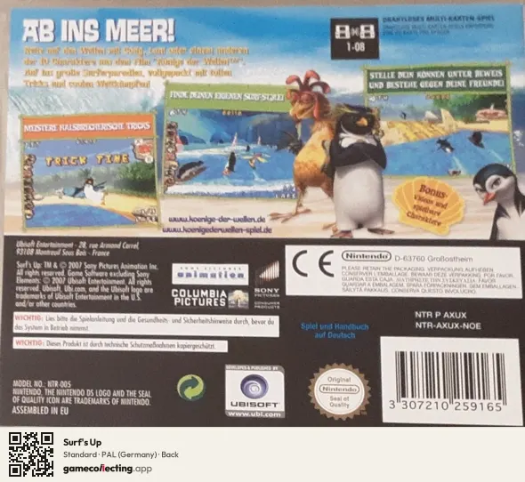 Surf's Up Nintendo DS, Germany box back