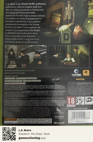 L.A. Noire Xbox 360, Italy box back