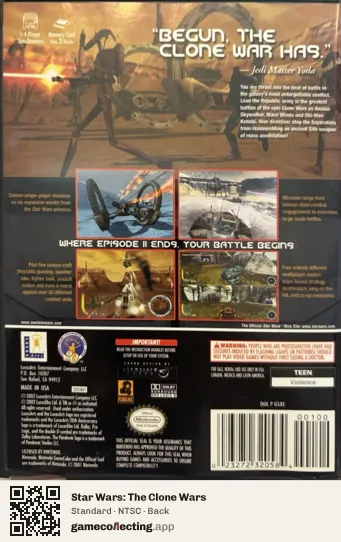 Star Wars: The Clone Wars Nintendo GameCube, NTSC box back