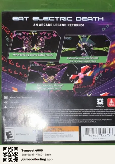Tempest 4000 Xbox One, NTSC box back