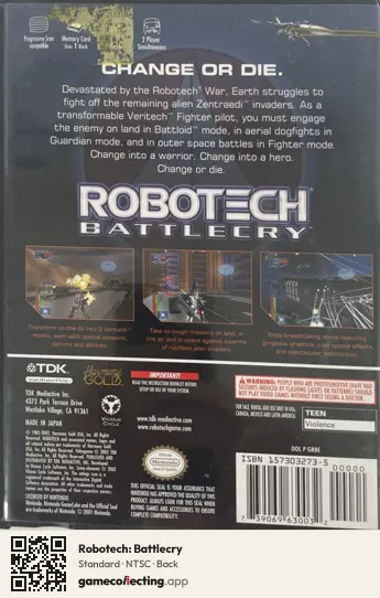 Robotech: Battlecry Nintendo GameCube, NTSC box back