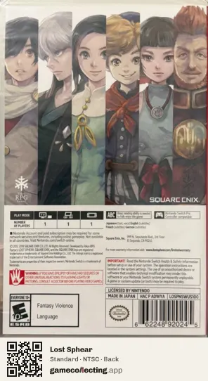 Lost Sphear Nintendo Switch, NTSC box back