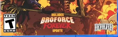 Broforce, the ESRB box on its front