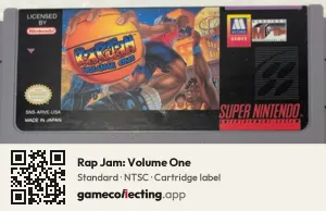 Rap Jam: Volume One Super Nintendo Entertainment System, NTSC cartridge label