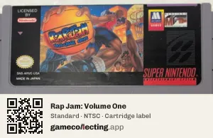 Rap Jam: Volume One Super Nintendo Entertainment System, NTSC cartridge label