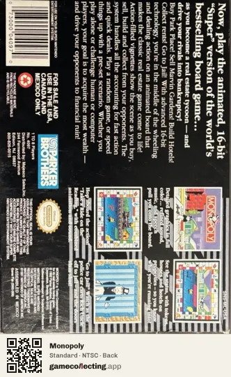 Monopoly Super Nintendo Entertainment System, NTSC box back