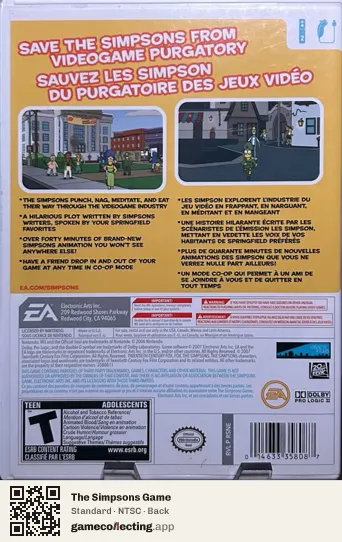 The Simpsons Game Nintendo Wii, NTSC box back