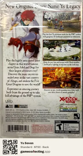 Ys Seven PlayStation Portable, NTSC box back