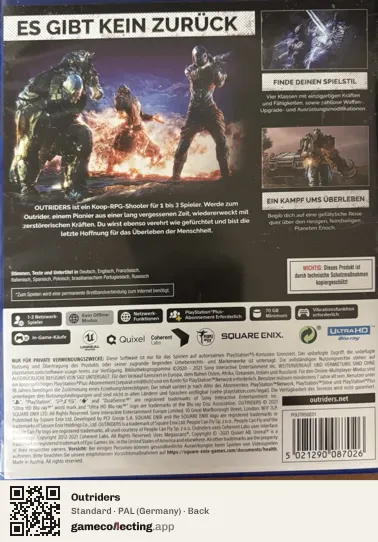 Outriders PlayStation 5, Germany box back