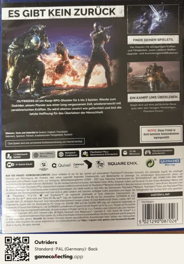 Outriders PlayStation 5, Germany box back