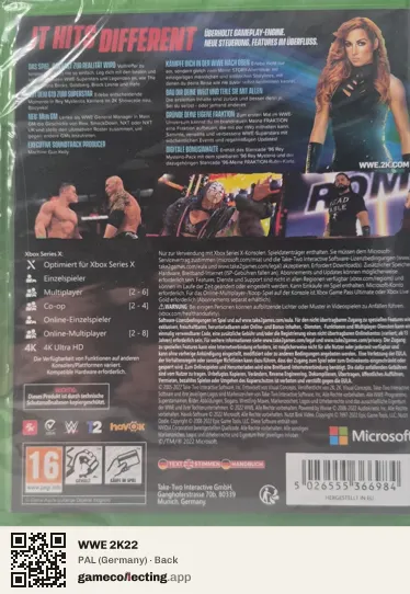 WWE 2K22 Xbox Series X, Germany box back
