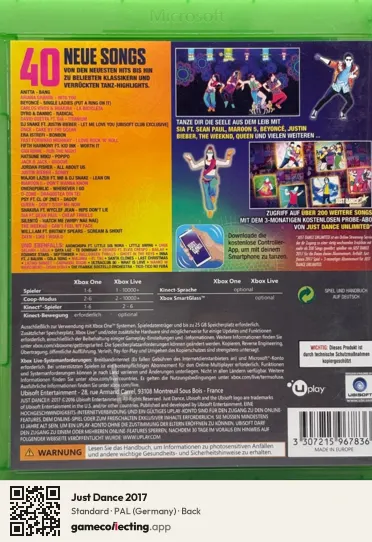 Just Dance 2017 Xbox One, Germany box back