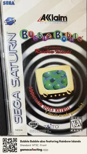 Bubble Bobble also featuring Rainbow Islands Sega Saturn, NTSC box front