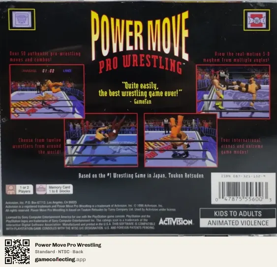 Power Move Pro Wrestling PlayStation, NTSC box back