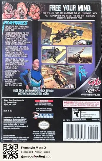 Freestyle MetalX Nintendo GameCube, NTSC box back