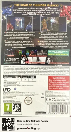 Raiden IV x Mikado Remix Nintendo Switch, PAL box back